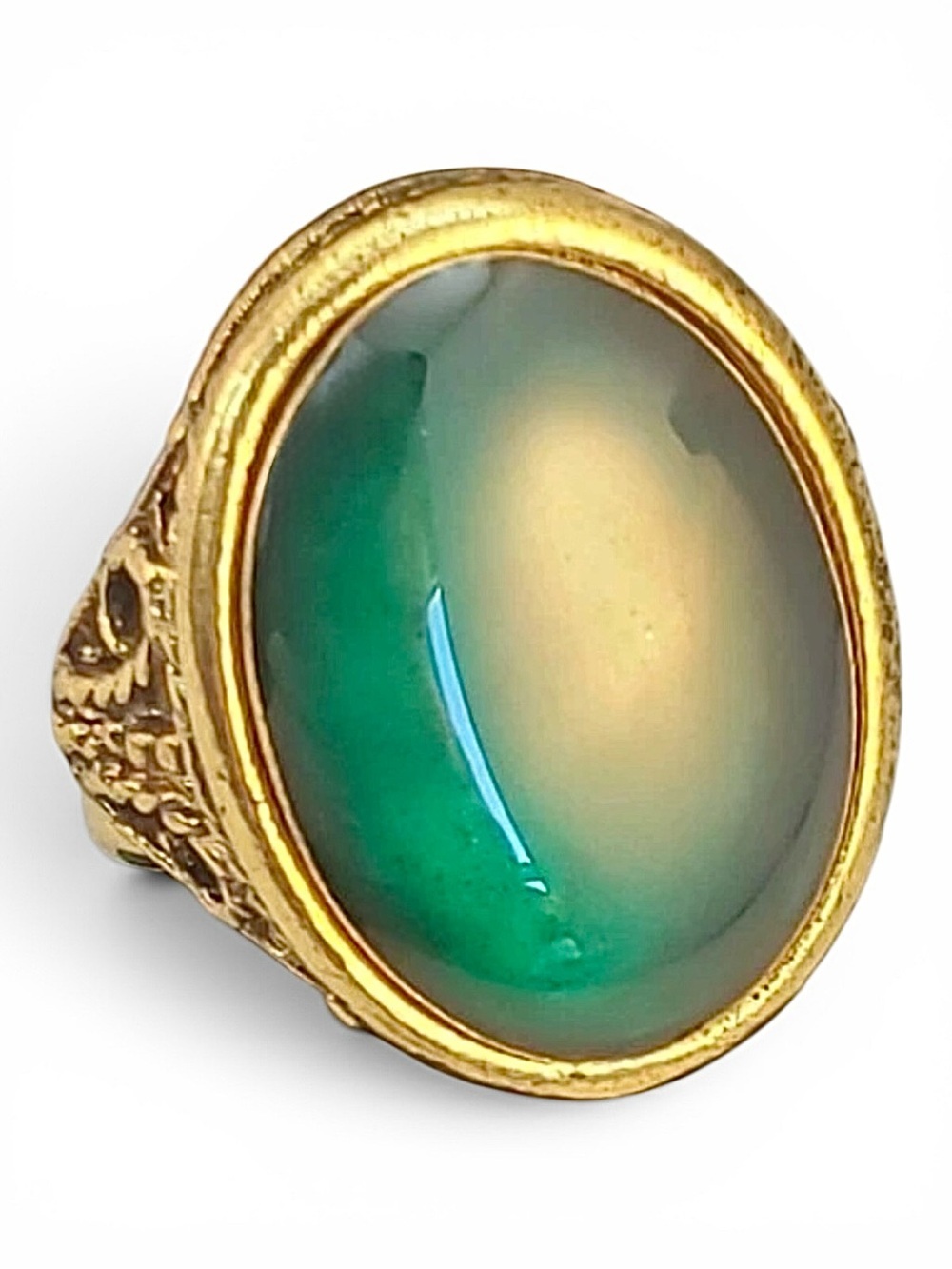Vintage Gold Filled Filagree Ring With Dark Green Lucite Cabochon NWOB - Picture 2 of 7